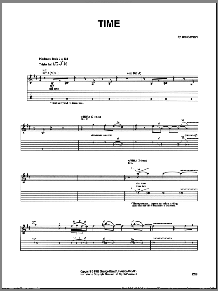 Time sheet music for guitar (tablature) by Joe Satriani, intermediate skill level