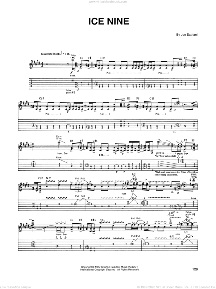 Ice Nine sheet music for guitar (tablature) by Joe Satriani, intermediate skill level