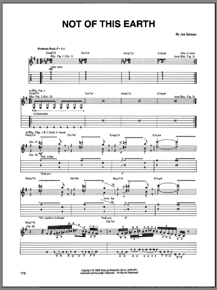 Not Of This Earth sheet music for guitar (tablature) by Joe Satriani, intermediate skill level