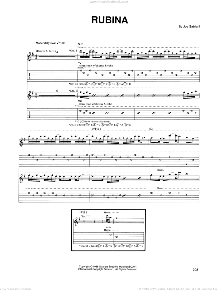 Rubina sheet music for guitar (tablature) by Joe Satriani, intermediate skill level