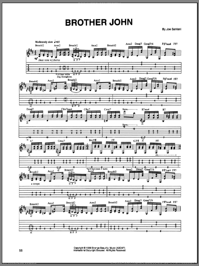 Brother John sheet music for guitar (tablature) by Joe Satriani, intermediate skill level