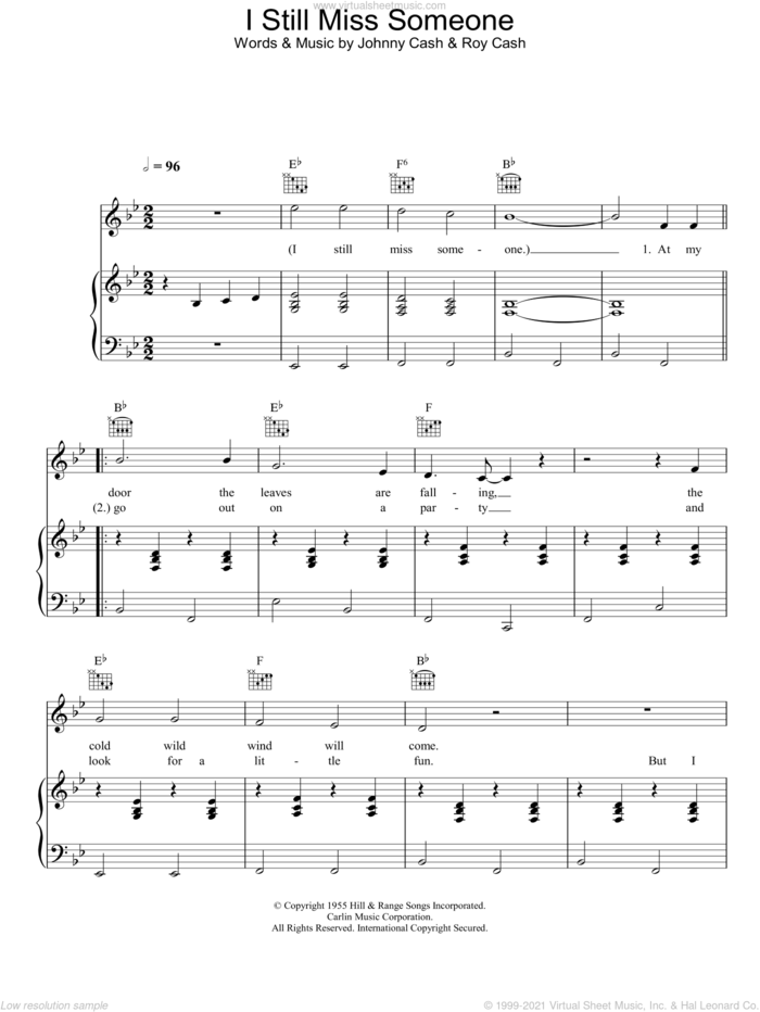 I Still Miss Someone sheet music for voice, piano or guitar by Johnny Cash, intermediate skill level