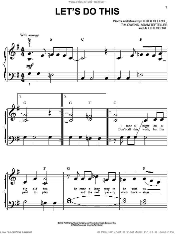 Let's Do This sheet music for piano solo (big note book) by Hannah Montana, Hannah Montana (Movie), Miley Cyrus, Adam Tefteller, Ali Theodore, Derek George and Tim Owens, easy piano (big note book)