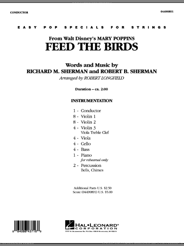 Feed the Birds (from 'Mary Poppins') (COMPLETE) sheet music for orchestra by Robert Longfield, Richard M. Sherman and Robert B. Sherman, intermediate skill level