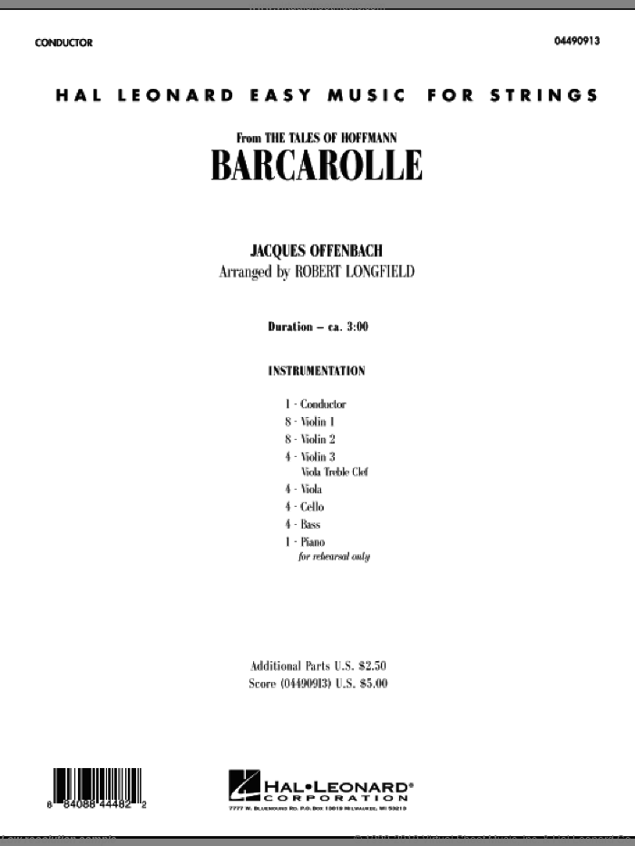 Barcarolle (COMPLETE) sheet music for orchestra by Jacques Offenbach and Robert Longfield, classical score, intermediate skill level