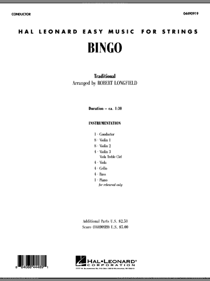 Bingo (COMPLETE) sheet music for orchestra by Robert Longfield and Miscellaneous, intermediate skill level
