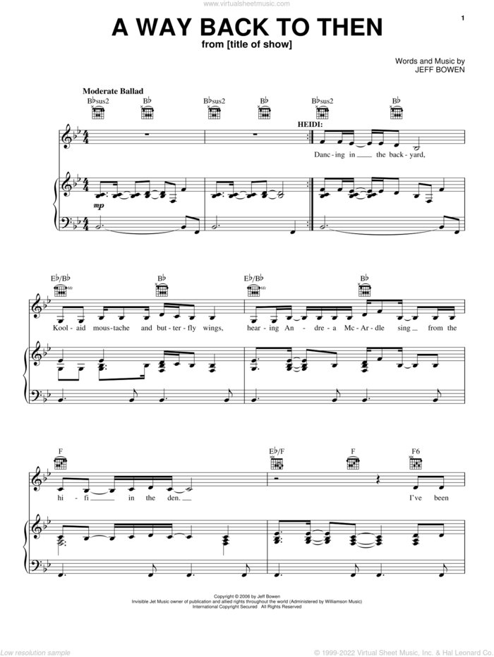 A Way Back To Then sheet music for voice, piano or guitar by Jeff Bowen, title of show (Musical) and [title of show] (Musical), intermediate skill level