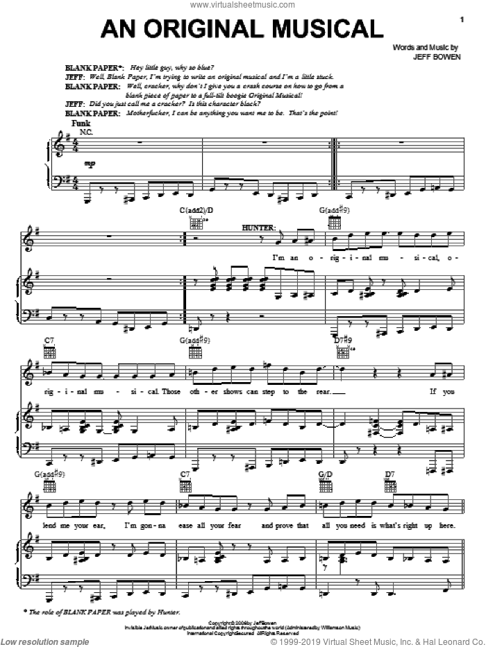 An Original Musical sheet music for voice, piano or guitar by Jeff Bowen, title of show (Musical) and [title of show] (Musical), intermediate skill level