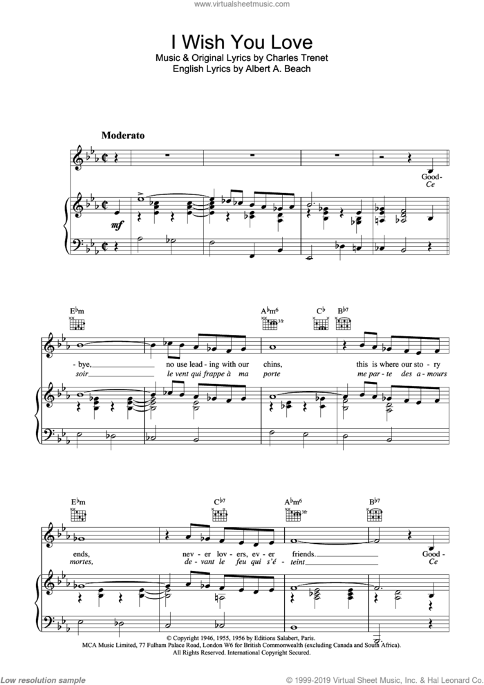I Wish You Love sheet music for voice, piano or guitar by Paul Young, intermediate skill level