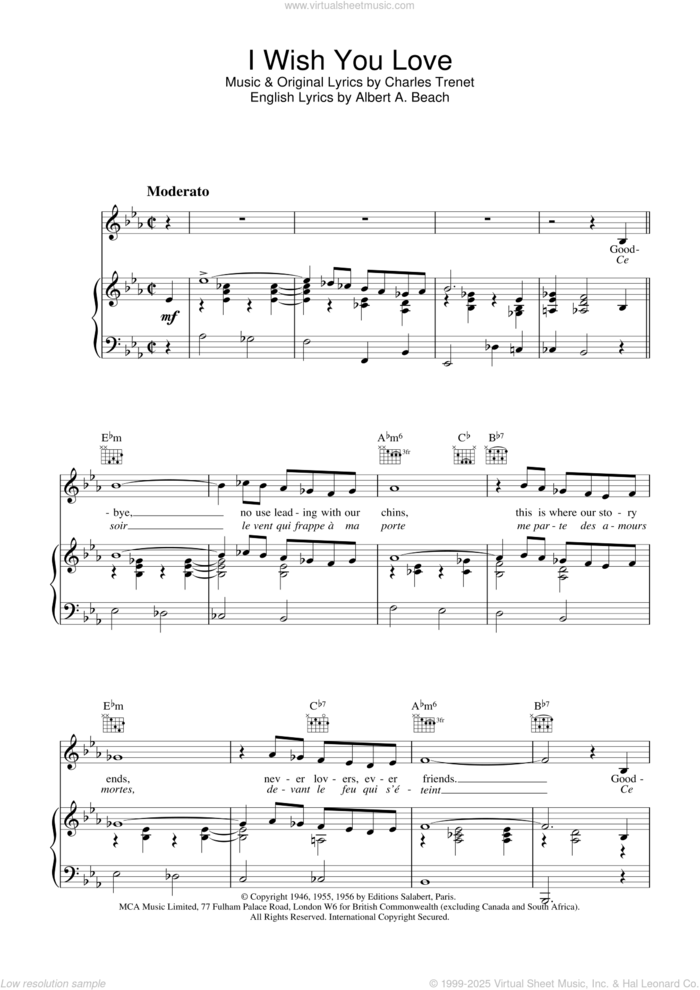 I Wish You Love sheet music for voice, piano or guitar by Paul Young, intermediate skill level