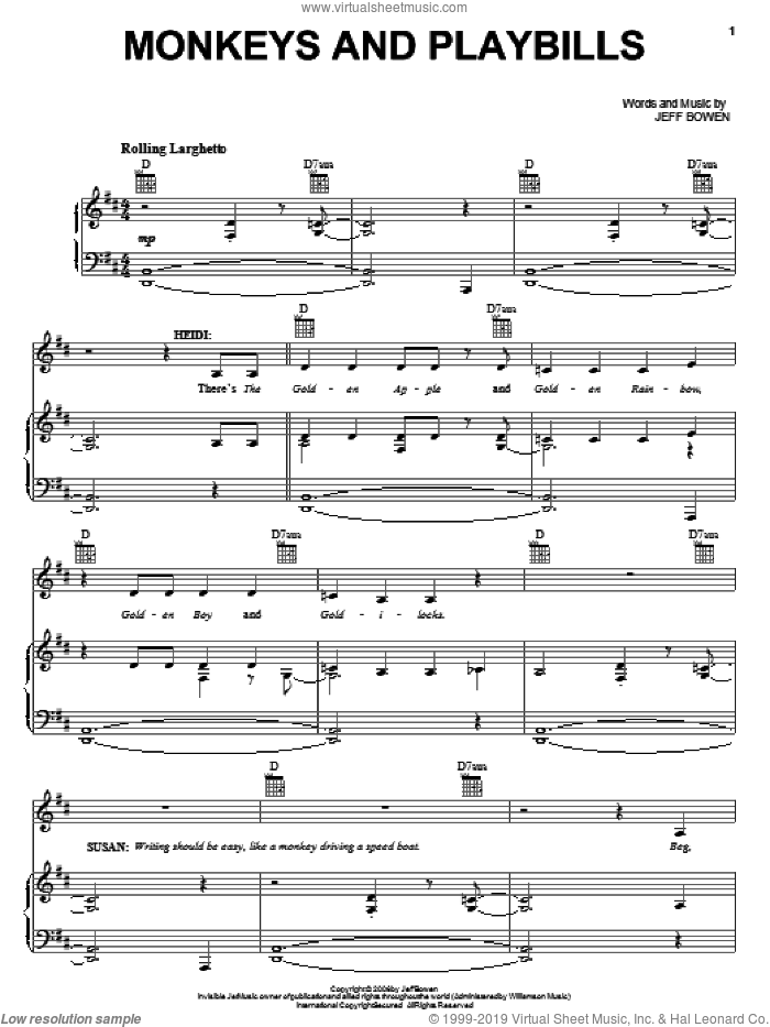 Monkeys And Playbills sheet music for voice, piano or guitar by Jeff Bowen, title of show (Musical) and [title of show] (Musical), intermediate skill level