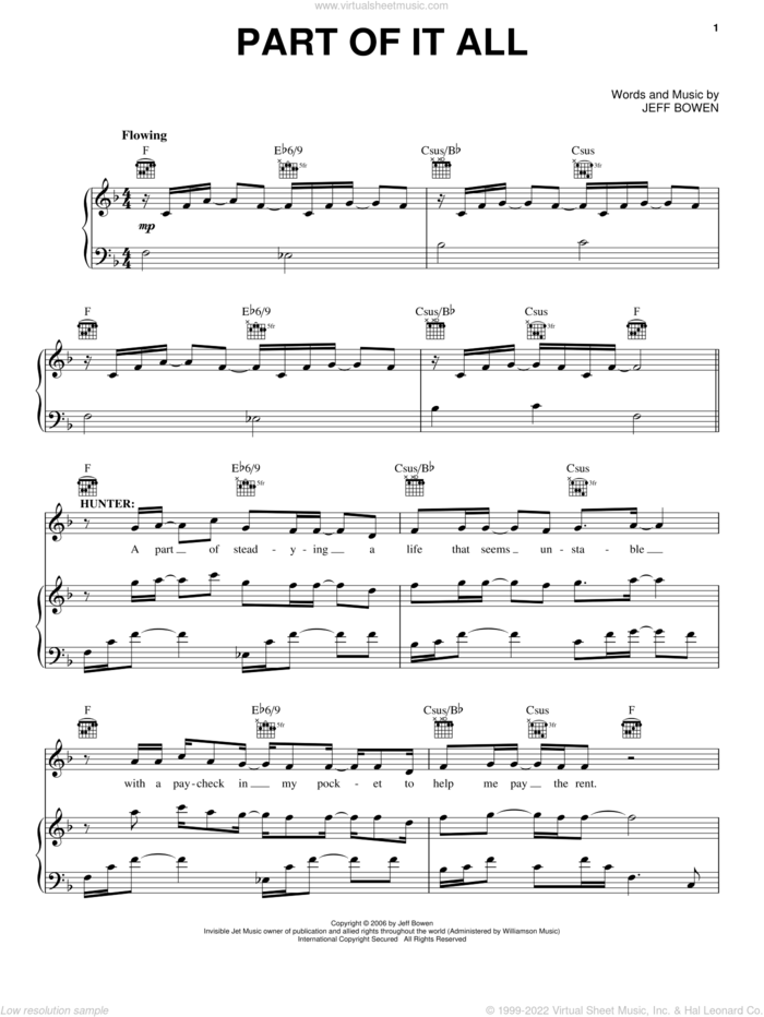 Part Of It All sheet music for voice, piano or guitar by Jeff Bowen, title of show (Musical) and [title of show] (Musical), intermediate skill level
