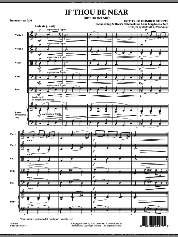 If Thou Be Near (Bist Du bei Mir) (COMPLETE) sheet music for orchestra by Johann Sebastian Bach, Gottfried Heinrich Stolzel and Robert Longfield, classical score, intermediate skill level