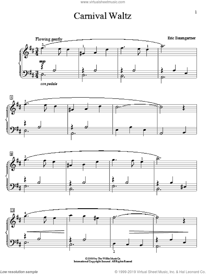 Carnival Waltz sheet music for piano solo (elementary) by Eric Baumgartner, beginner piano (elementary)