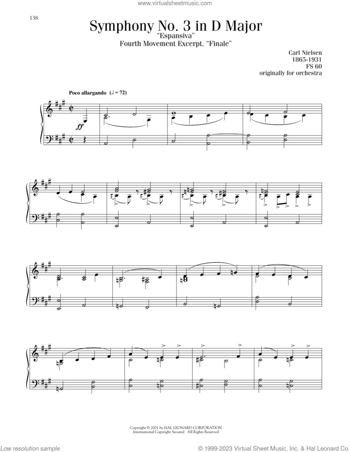 Symphony No. 3 In D Major (Espansiva), 4th Movement sheet music for piano solo by Carl Nielsen, classical score, intermediate skill level