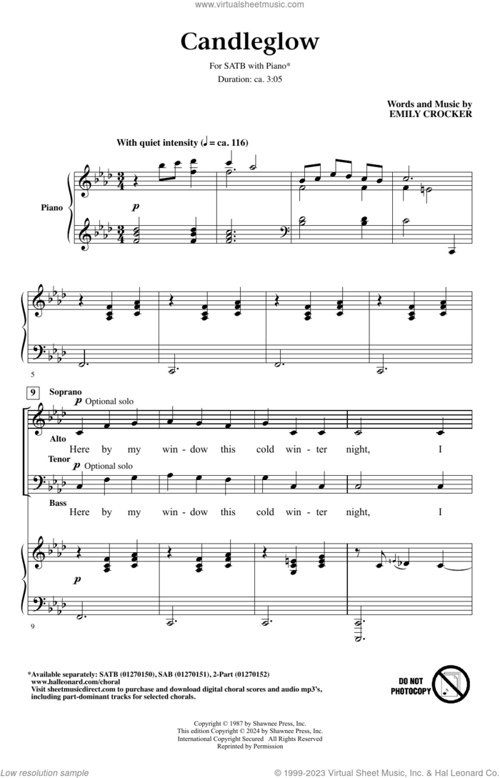 Candleglow sheet music for choir (SATB: soprano, alto, tenor, bass) by Emily Crocker, intermediate skill level