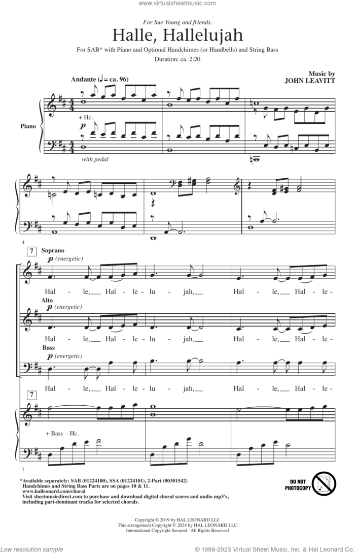 Halle, Hallelujah sheet music for choir (SAB: soprano, alto, bass) by John Leavitt, intermediate skill level