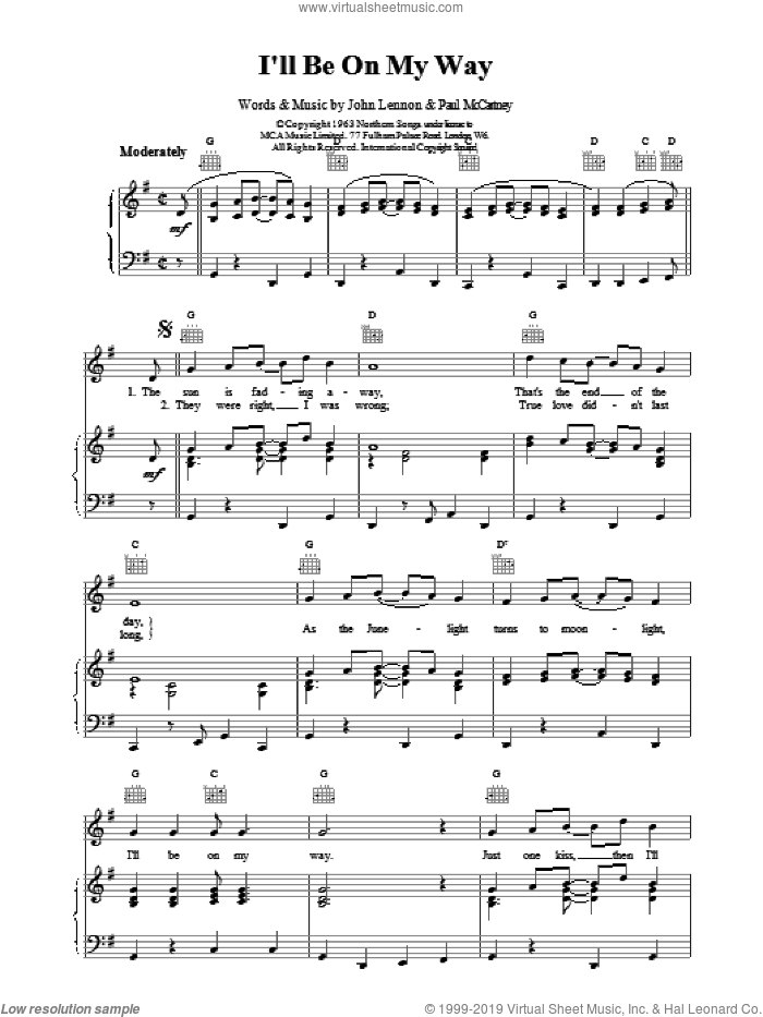 I'll Be On My Way sheet music for voice, piano or guitar by The Beatles, intermediate skill level