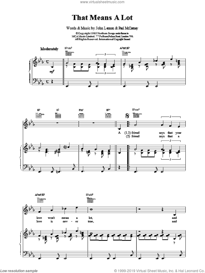 That Means A Lot sheet music for voice, piano or guitar by The Beatles, intermediate skill level