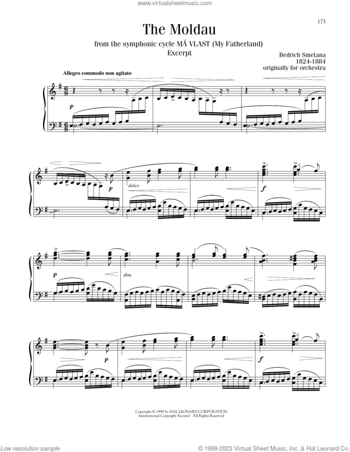 The Moldau sheet music for piano solo by Bedrich Smetana, classical score, intermediate skill level