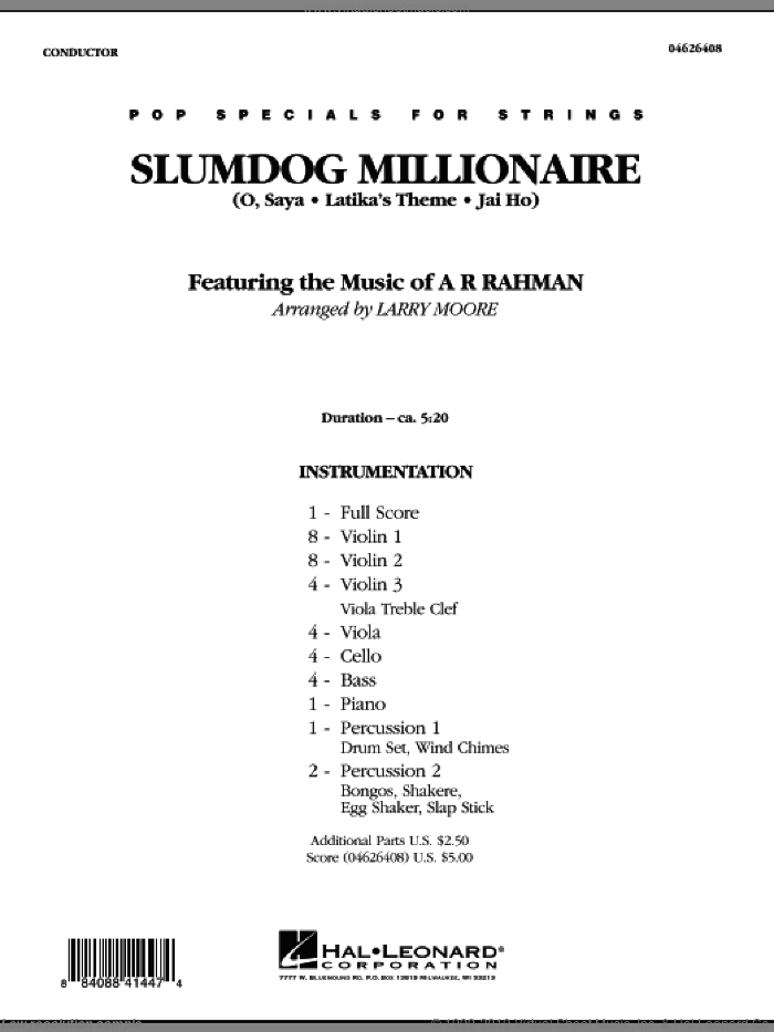 Slumdog Millionaire (COMPLETE) sheet music for orchestra by A.R. Rahman and Larry Moore, intermediate skill level