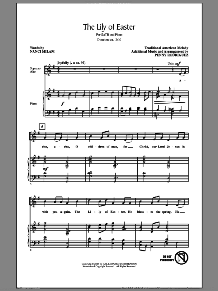 The Lily Of Easter sheet music for choir (SATB: soprano, alto, tenor, bass) by Penny Rodriguez and Nanci Milam, intermediate skill level