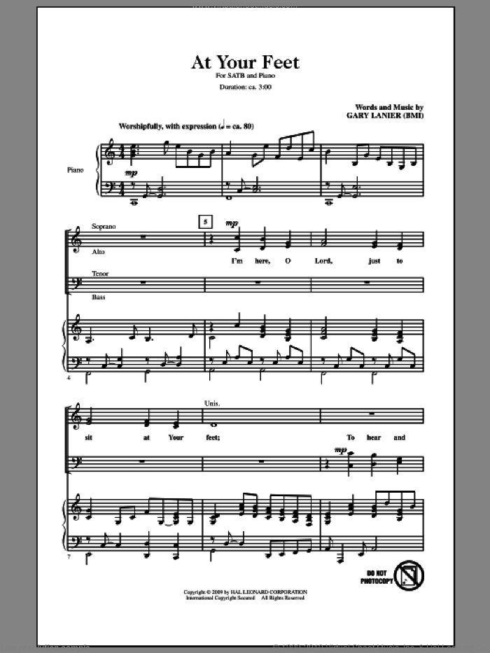 At Your Feet sheet music for choir (SATB: soprano, alto, tenor, bass) by Gary Lanier, intermediate skill level
