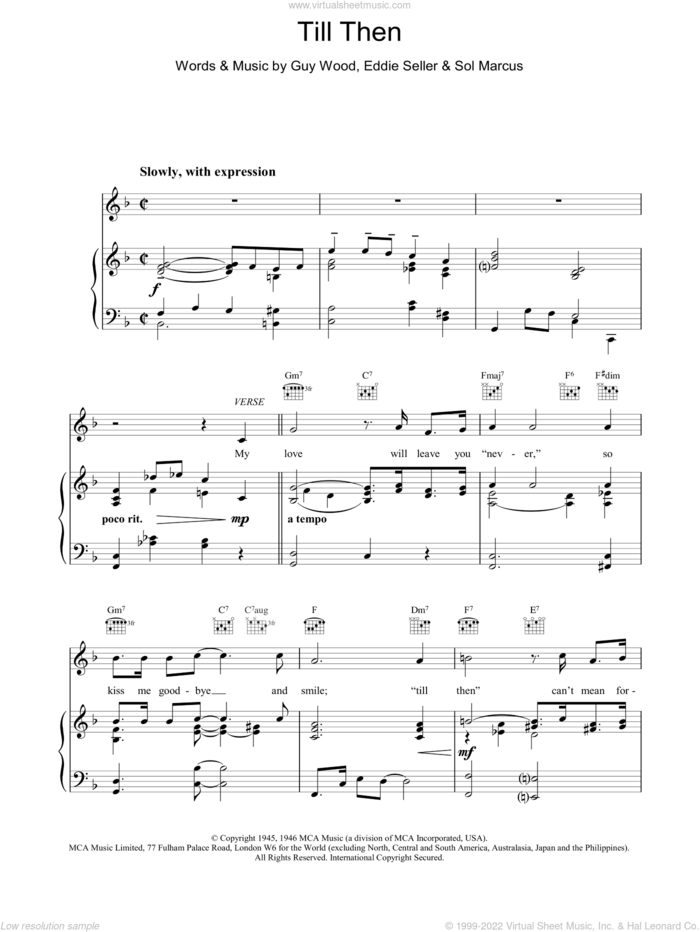 Till Then sheet music for voice, piano or guitar by The Classics, intermediate skill level