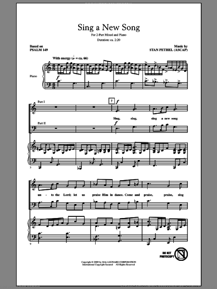Sing A New Song sheet music for choir (2-Part) by Stan Pethel, intermediate duet