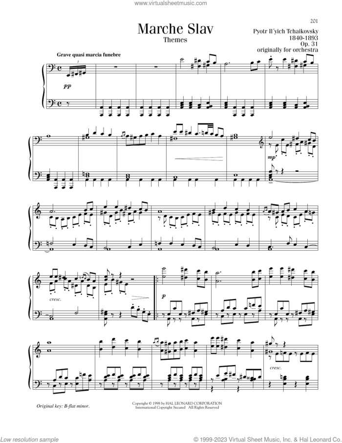 Marche Slav, Op. 31 sheet music for piano solo by Pyotr Ilyich Tchaikovsky, classical score, intermediate skill level