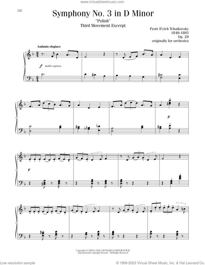 Symphony No. 3 In D Minor ('Polish'), Op. 29, Third Movement Excerpt sheet music for piano solo by Pyotr Ilyich Tchaikovsky, classical score, intermediate skill level