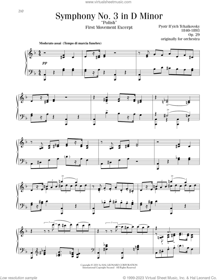 Symphony No. 3 In D Minor ('Polish'), Op. 29, First Movement Excerpt, (intermediate) sheet music for piano solo by Pyotr Ilyich Tchaikovsky, classical score, intermediate skill level