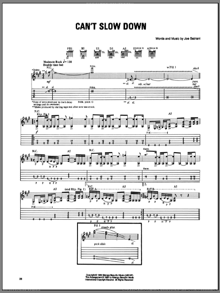 Can't Slow Down sheet music for guitar (tablature) by Joe Satriani, intermediate skill level