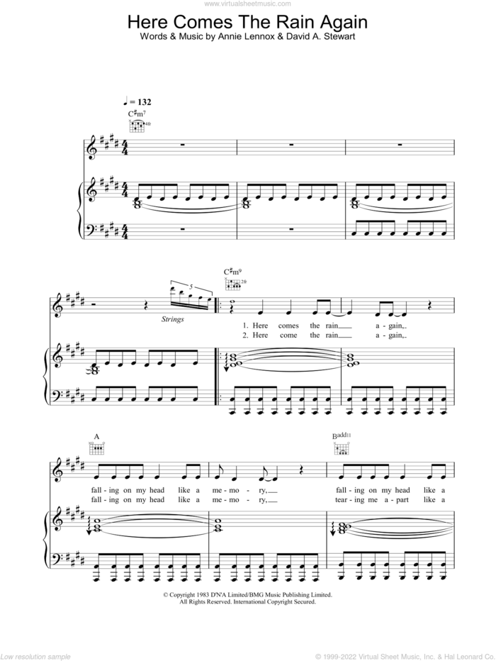Here Comes The Rain Again sheet music for voice, piano or guitar by Alex Parks, intermediate skill level