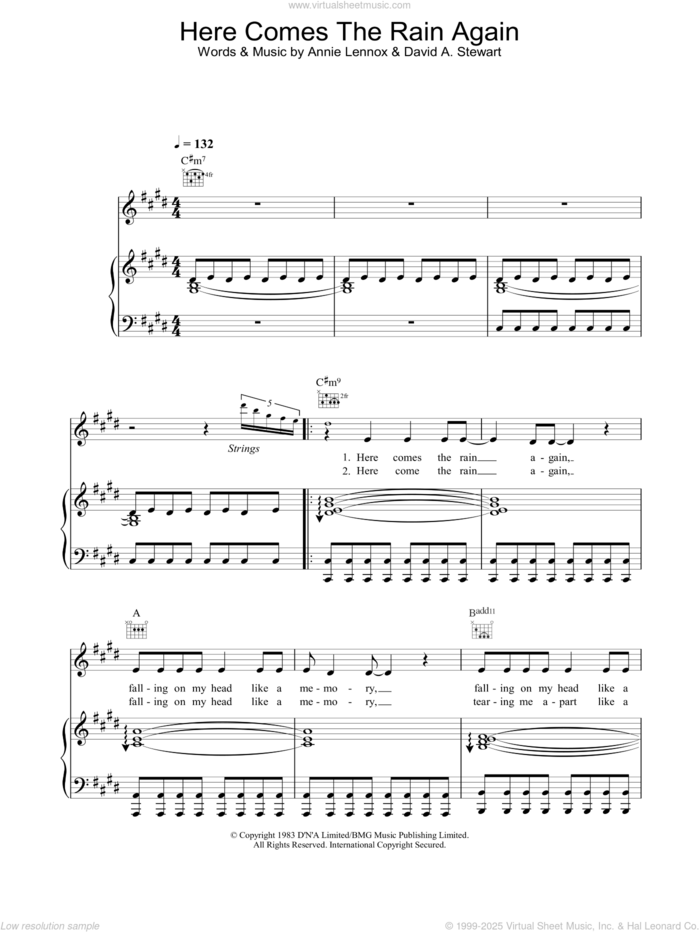 Here Comes The Rain Again sheet music for voice, piano or guitar by Alex Parks, intermediate skill level