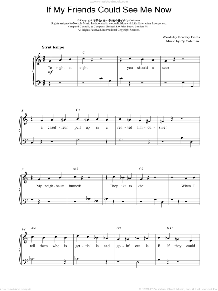 If My Friends Could See Me Now sheet music for piano solo by Cy Coleman and Dorothy Fields, easy skill level