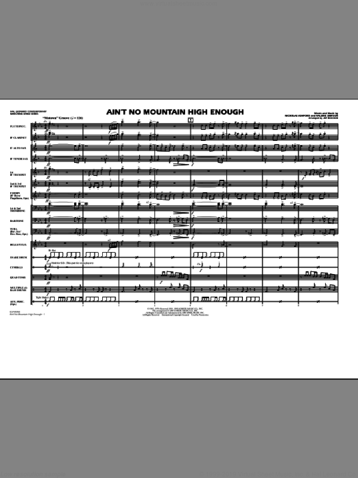 Ain't No Mountain High Enough (COMPLETE) sheet music for marching band by Jay Bocook, Nickolas Ashford and Valerie Simpson, intermediate skill level