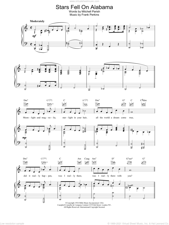 Stars Fell On Alabama sheet music for voice, piano or guitar by Louis Armstrong, intermediate skill level