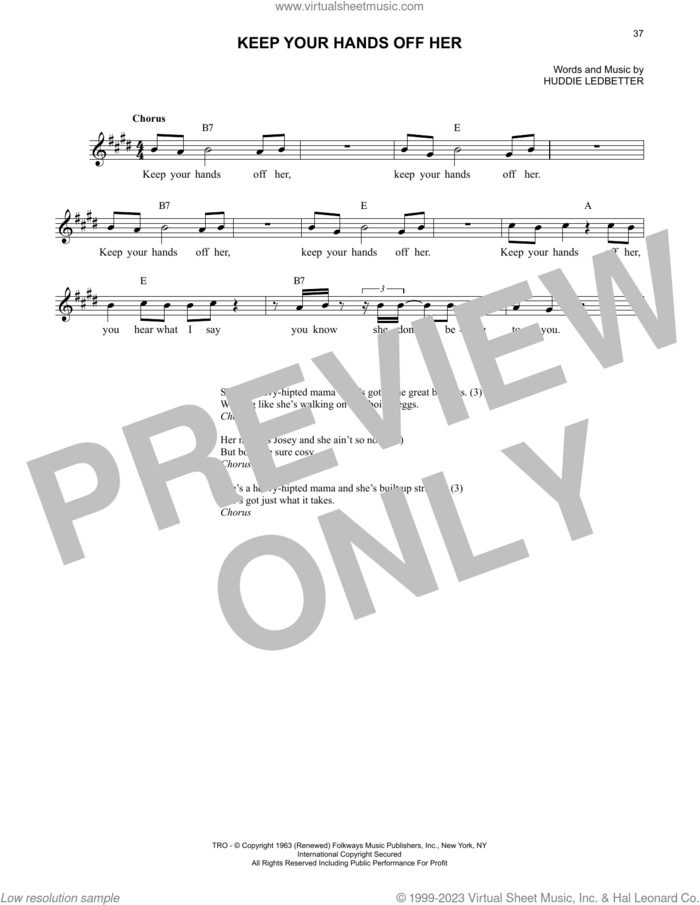 Keep Your Hands Off Her sheet music for voice and other instruments (fake book) by Lead Belly and Huddie Ledbetter, intermediate skill level