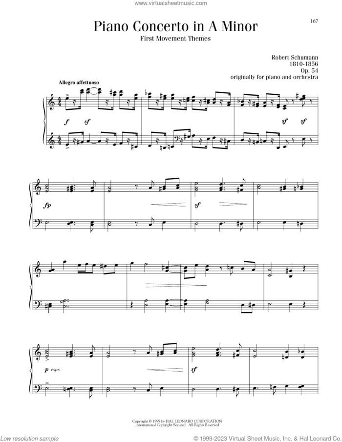 Piano Concerto In A Minor, First Movement, (intermediate) sheet music for piano solo by Robert Schumann, classical score, intermediate skill level
