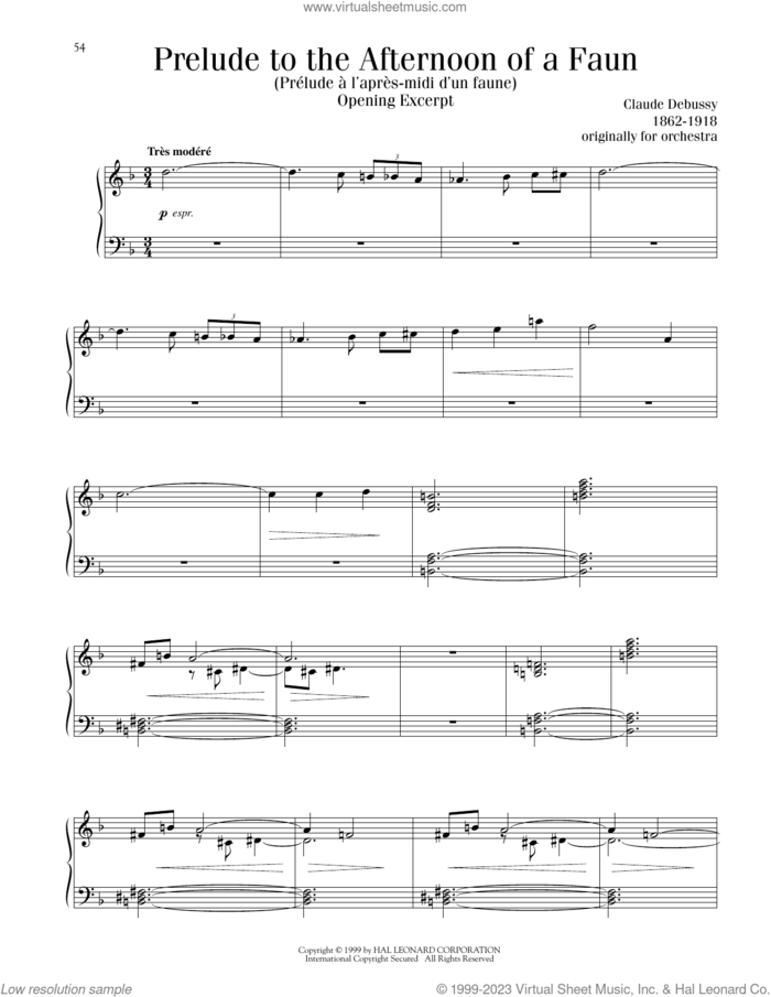 Prelude To The Afternoon Of A Faun sheet music for piano solo by Claude Debussy, classical score, intermediate skill level
