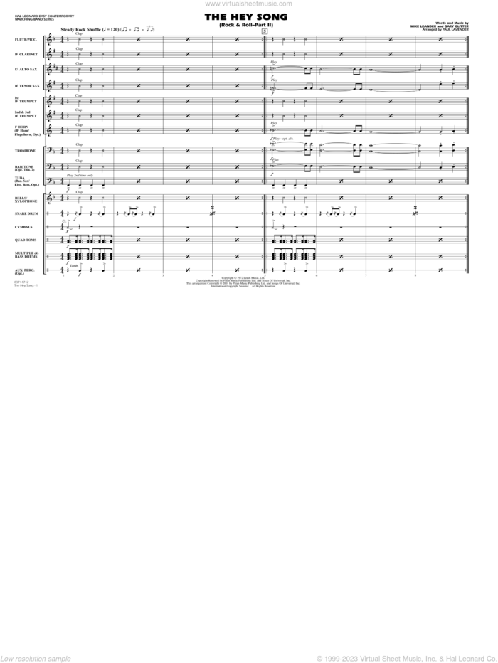 Rock and Roll, part ii (the hey song) sheet music for marching band (full score) by Paul Lavender, Mike Leander and Gary Glitter, intermediate skill level