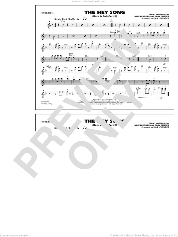 Rock and Roll, part ii (the hey song) sheet music for marching band (flute/piccolo) by Paul Lavender, Mike Leander and Gary Glitter, intermediate skill level