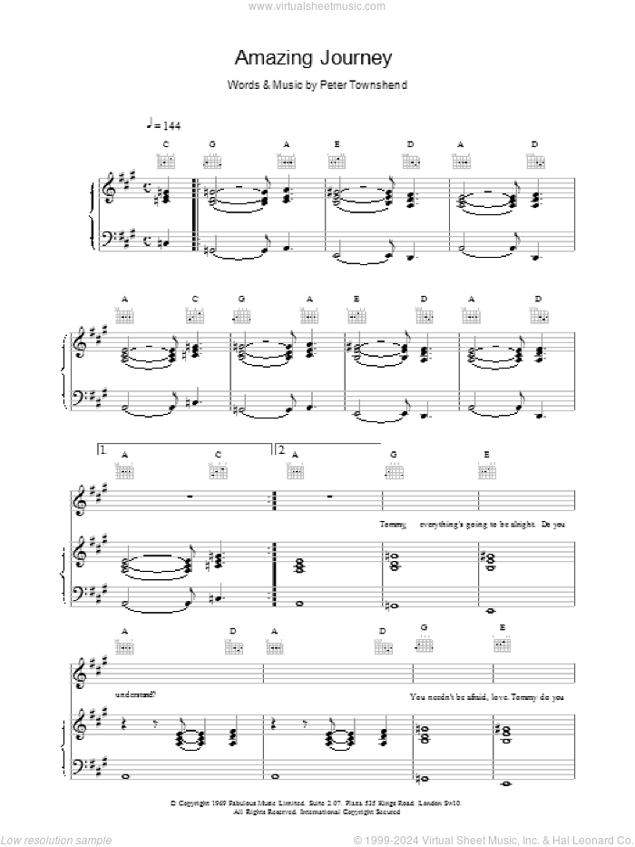 Amazing Journey sheet music for voice, piano or guitar by The Who, intermediate skill level