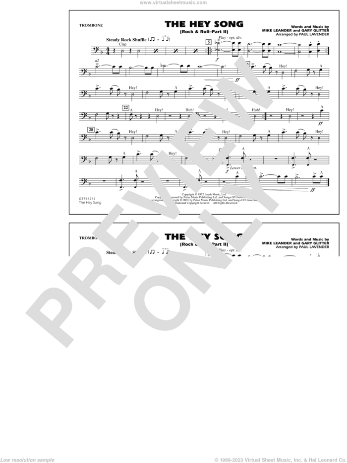 Rock and Roll, part ii (the hey song) sheet music for marching band (trombone) by Paul Lavender, Mike Leander and Gary Glitter, intermediate skill level