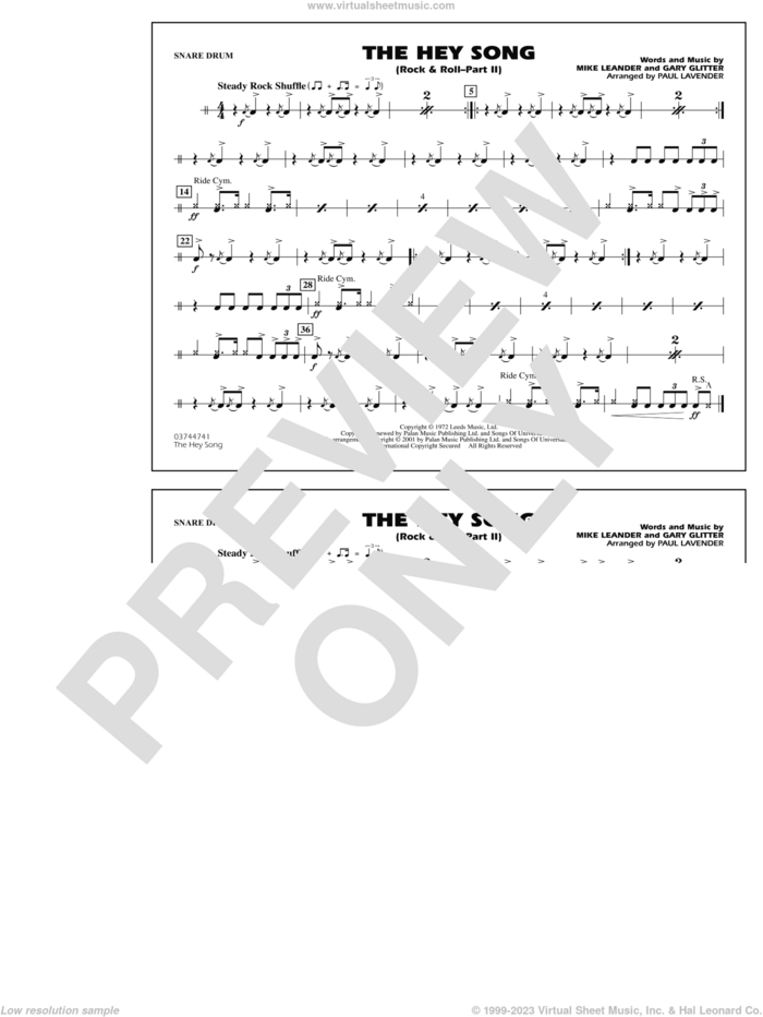 Rock and Roll, part ii (the hey song) sheet music for marching band (snare drum) by Paul Lavender, Mike Leander and Gary Glitter, intermediate skill level