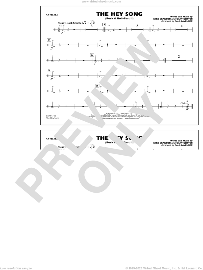 Rock and Roll, part ii (the hey song) sheet music for marching band (cymbals) by Paul Lavender, Mike Leander and Gary Glitter, intermediate skill level