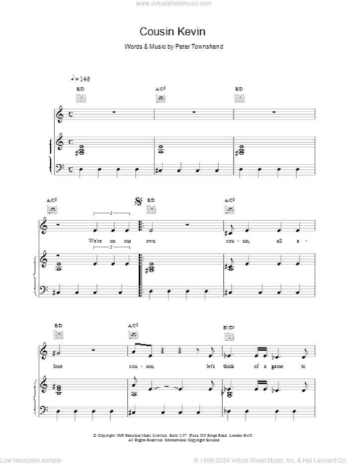 Cousin Kevin sheet music for voice, piano or guitar by The Who, intermediate skill level