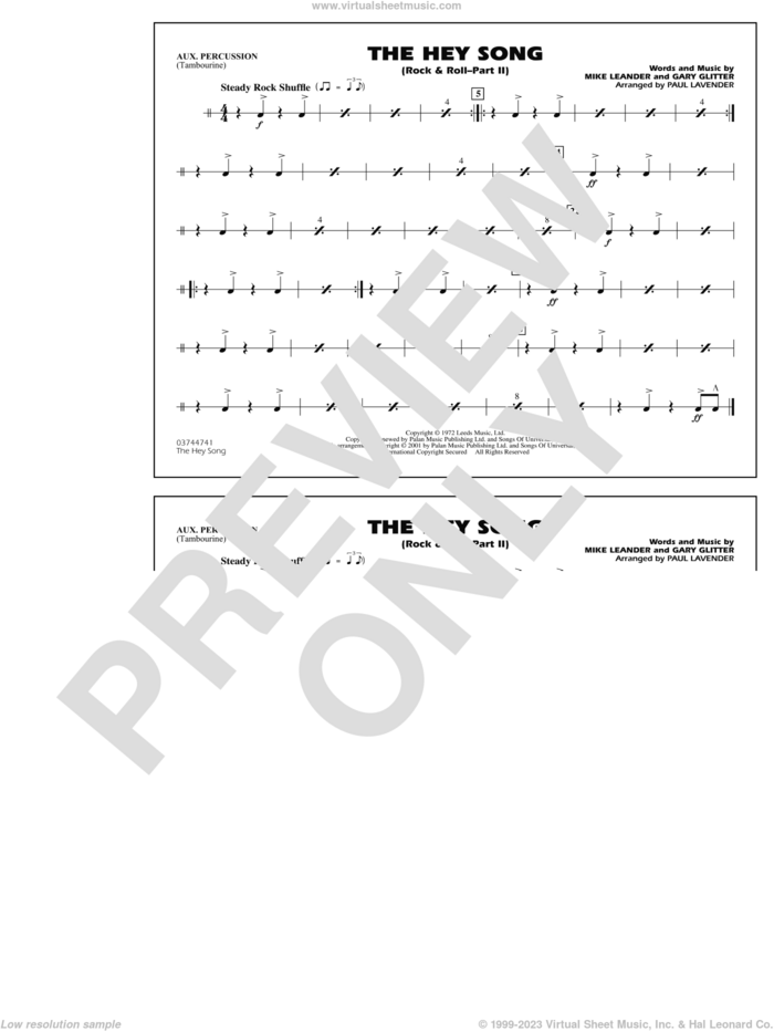 Rock and Roll, part ii (the hey song) sheet music for marching band (aux percussion) by Paul Lavender, Mike Leander and Gary Glitter, intermediate skill level