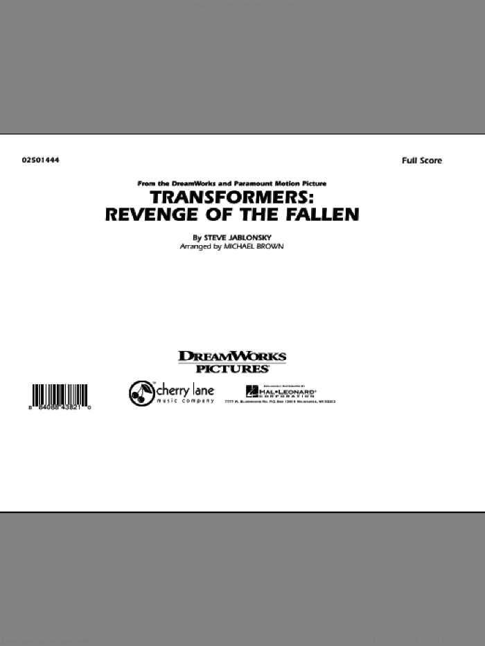 Transformers: Revenge Of The Fallen (COMPLETE) sheet music for marching band by Steve Jablonsky and Michael Brown, intermediate skill level